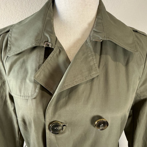 NEW Women's TAHARI Stella Double-Breasted Trench Coat with Ruffled Cuffs- Olive - Picture 5 of 9
